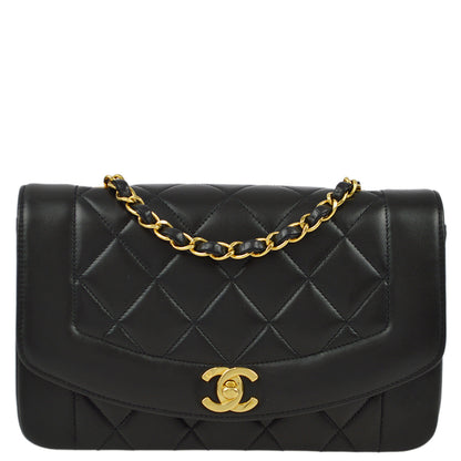 Chanel 1994-1996 Black Lambskin Small Diana Shoulder Bag