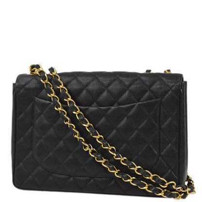 Chanel 1994-1996 Black Caviar Jumbo Classic Flap Shoulder Bag
