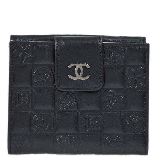 Chanel 2005-2006 Black Lambskin Icon Bifold Wallet Purse