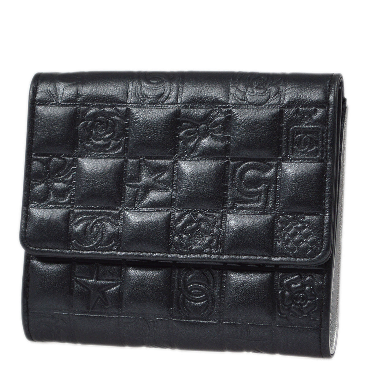 Chanel 2005-2006 Black Lambskin Icon Bifold Wallet Purse