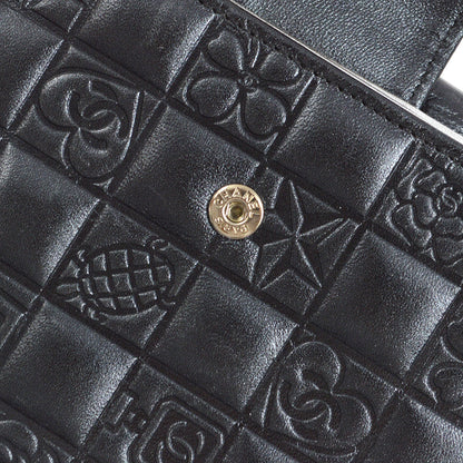 Chanel 2005-2006 Black Lambskin Icon Bifold Wallet Purse