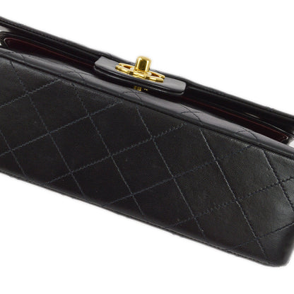 Chanel 1991-1994 Black Lambskin Small Classic Double Flap Shoulder Bag