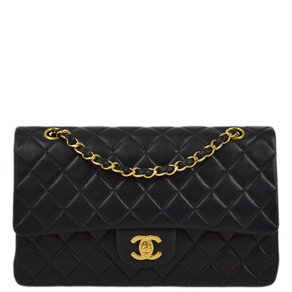 Chanel 2000-2001 Black Lambskin Medium Classic Double Flap Shoulder Bag