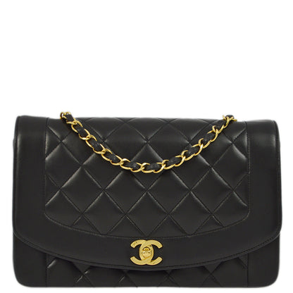 Chanel 1991-1994 Black Lambskin Medium Diana Shoulder Bag
