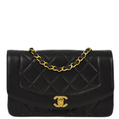 Chanel 1996-1997 Black Lambskin Small Diana Shoulder Bag