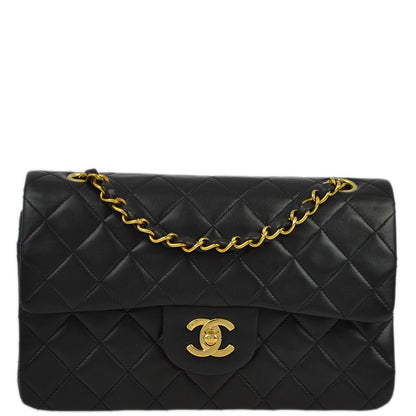 Chanel 1996-1997 Black Lambskin Small Classic Double Flap Shoulder Bag