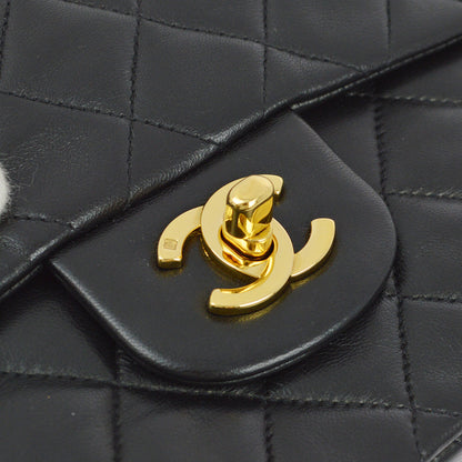 Chanel 1996-1997 Black Lambskin Small Classic Double Flap Shoulder Bag