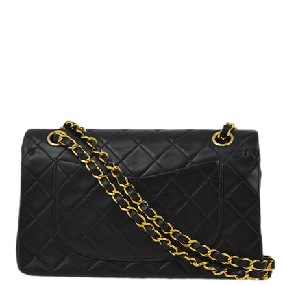 Chanel 1991-1994 Black Lambskin Small Classic Double Flap Shoulder Bag