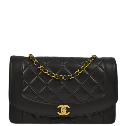 Chanel 1994-1996 Black Lambskin Medium Diana Shoulder Bag