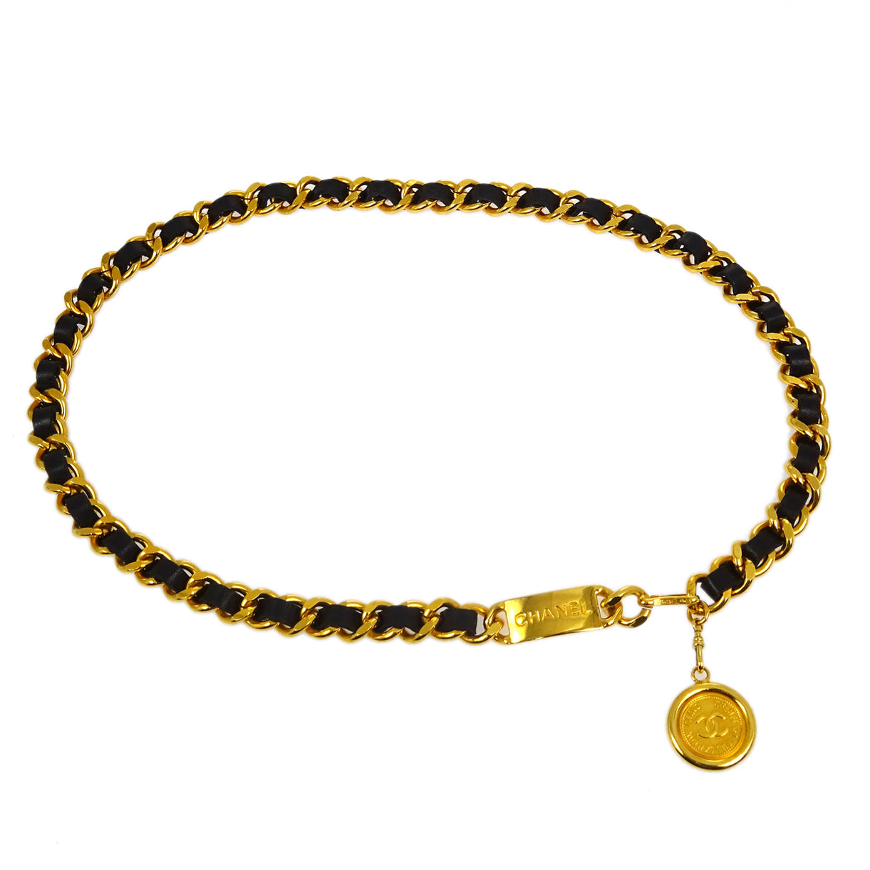 Chanel Gold Black Medallion Chain Belt Small Good