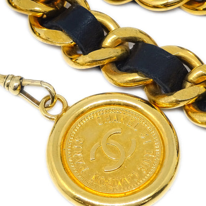 Chanel Gold Black Medallion Chain Belt Small Good