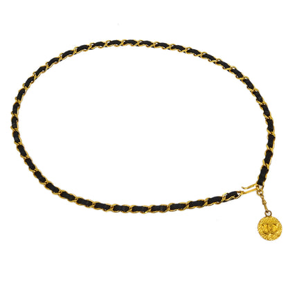 Chanel Gold Black Medallion Chain Belt 1982 Small Good