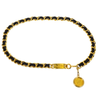 Chanel Gold Black Medallion Chain Belt Small Good