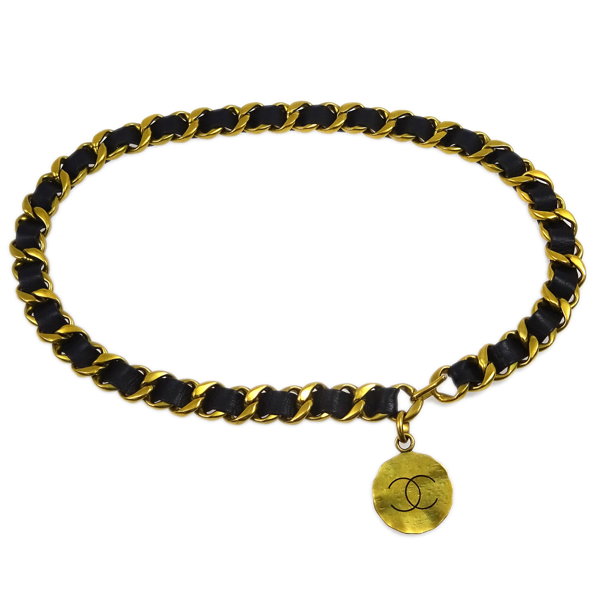 Chanel Gold Black Medallion Chain Belt 95P Small Good