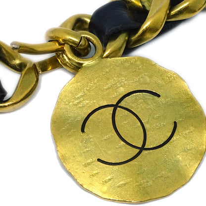 Chanel Gold Black Medallion Chain Belt 95P Small Good