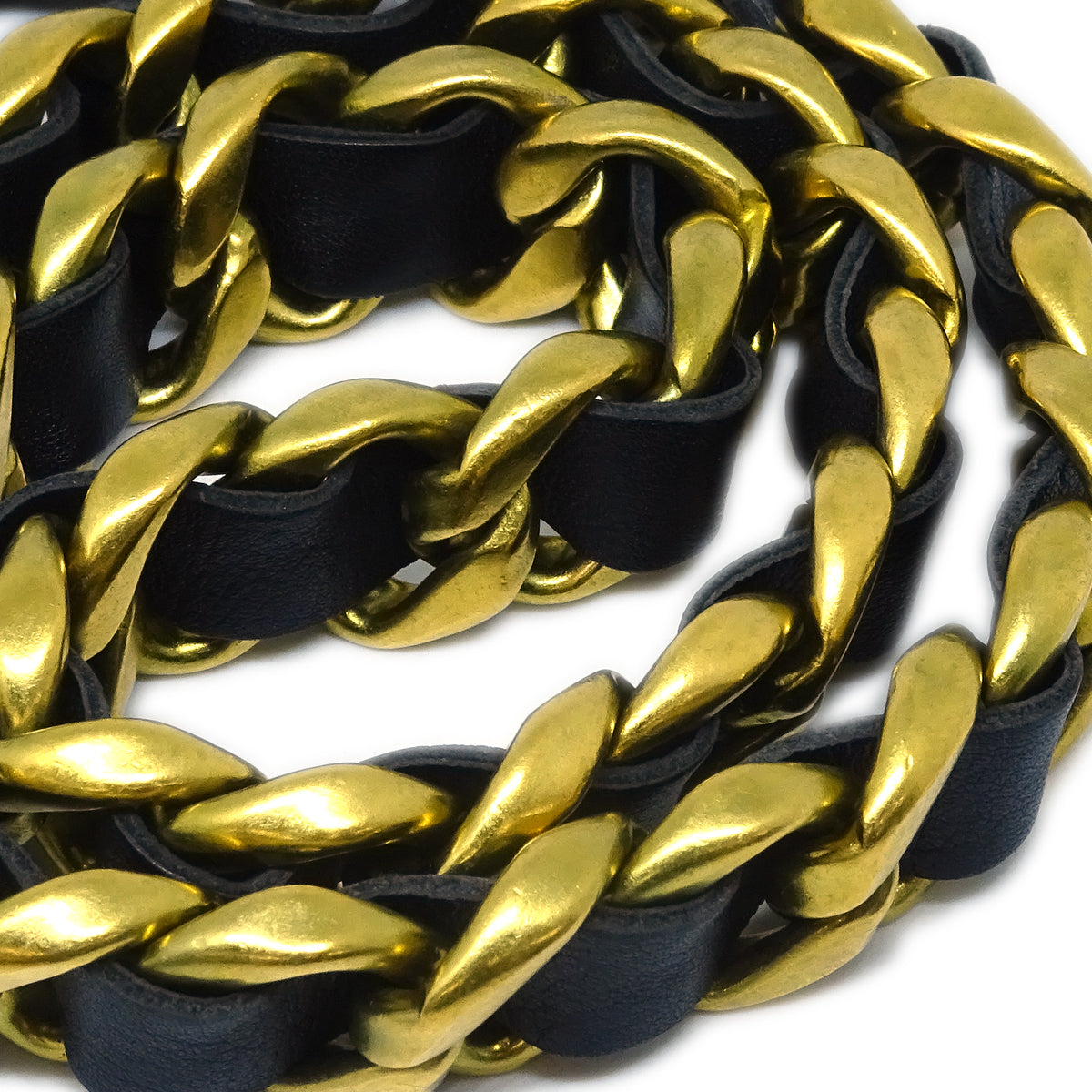Chanel Gold Black Medallion Chain Belt 95P Small Good