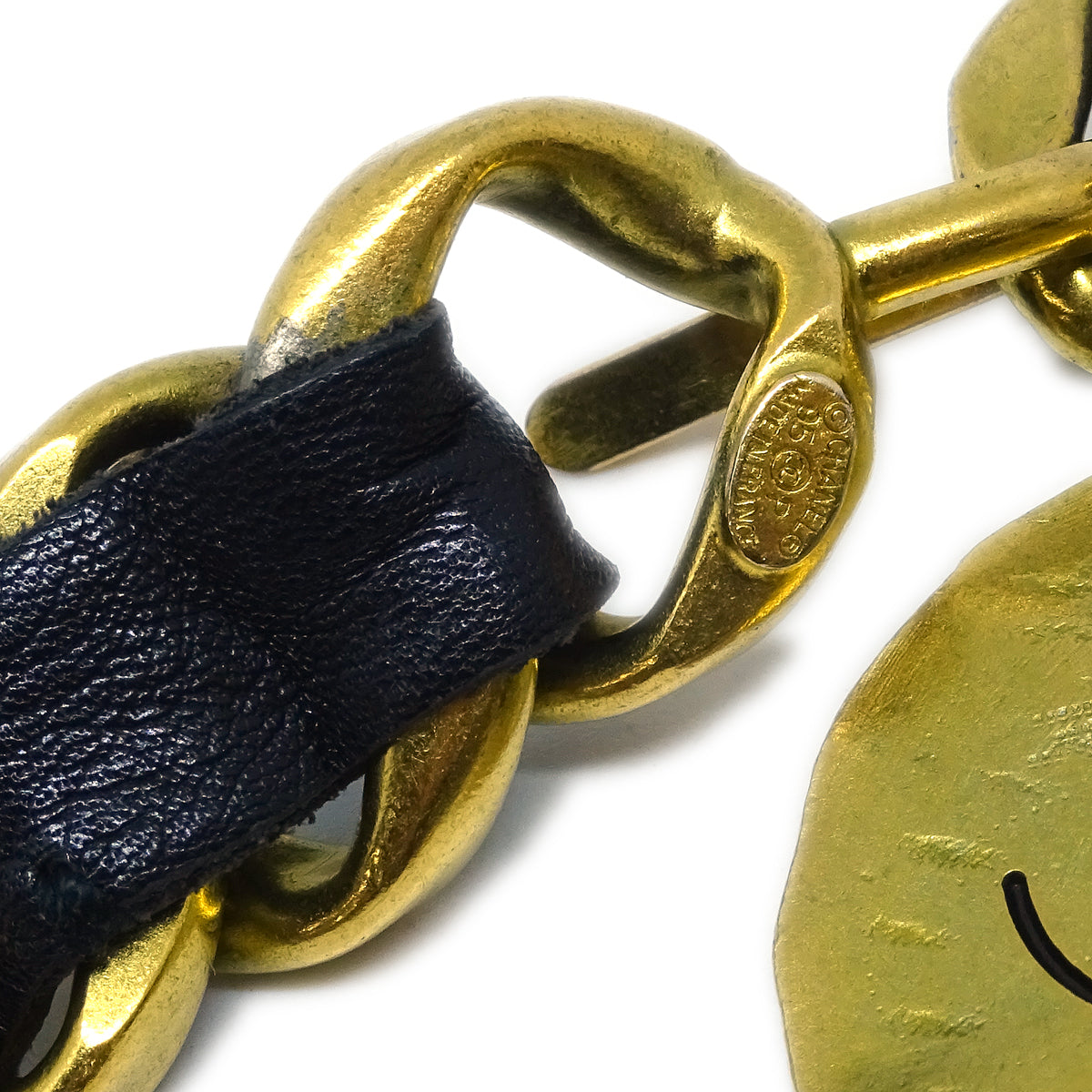 Chanel Gold Black Medallion Chain Belt 95P Small Good