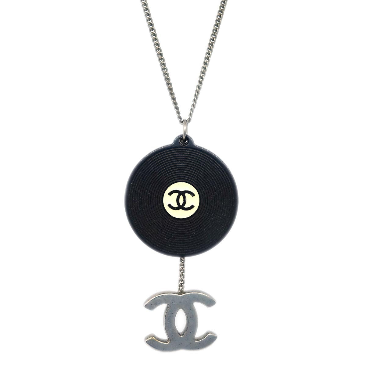 Chanel Record Silver Chain Pendant Necklace 04P
