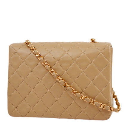 Chanel 1989-1991 Beige Lambskin Classic Square Flap Shoulder Bag 20