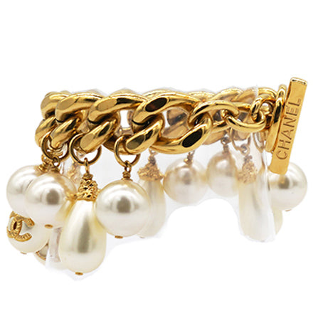 Pearl Charm Chain Cuff Bracelet
