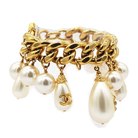 Pearl Charm Chain Cuff Bracelet