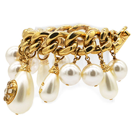 Pearl Charm Chain Cuff Bracelet