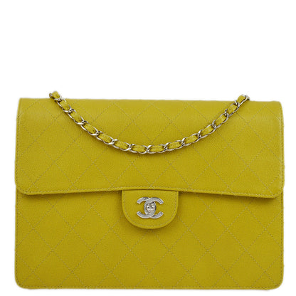 Chanel 1997-1999 Yellow Green Caviar Single Flap Shoulder Bag