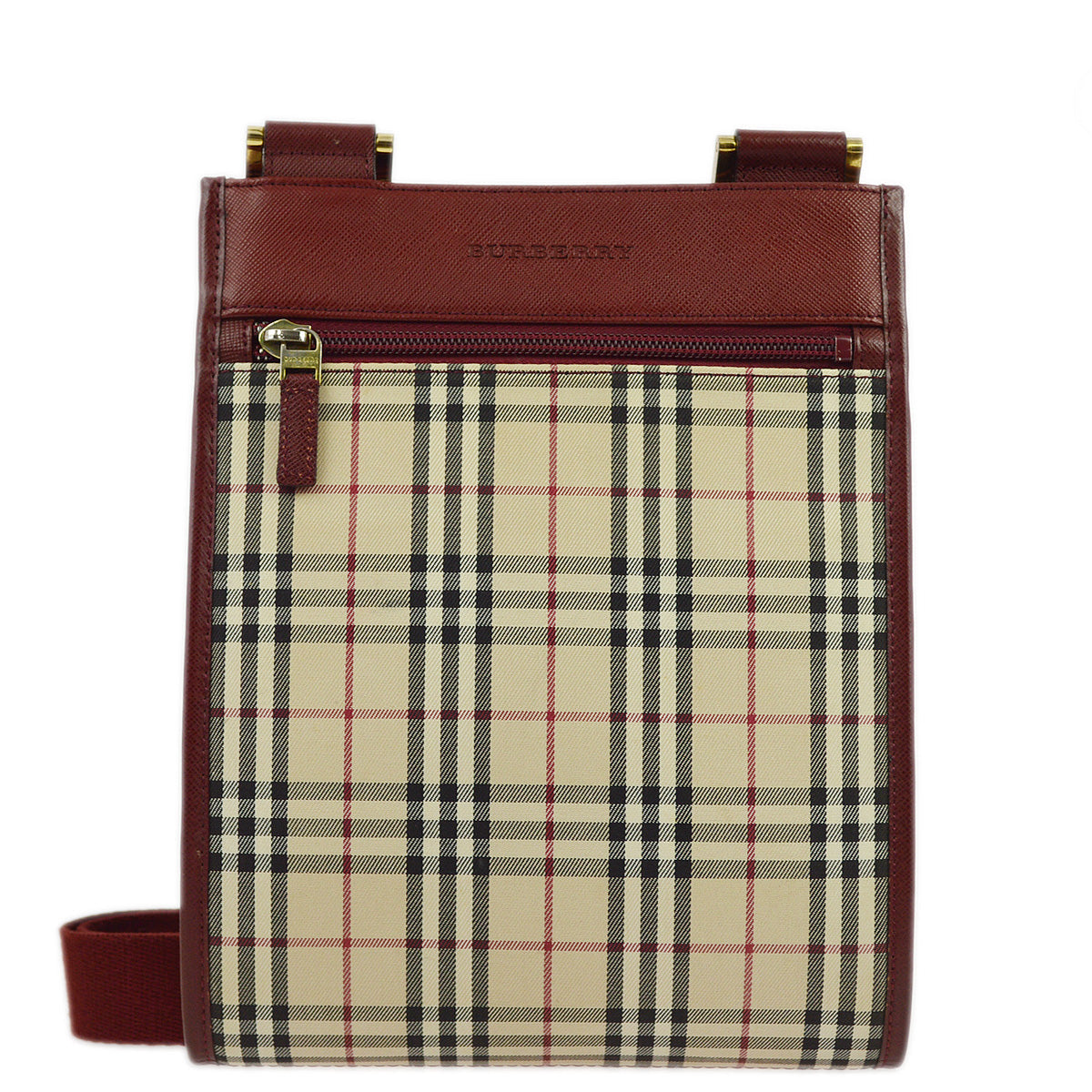 BURBERRY Beige Bordeaux  Check Shoulder Bag 173013