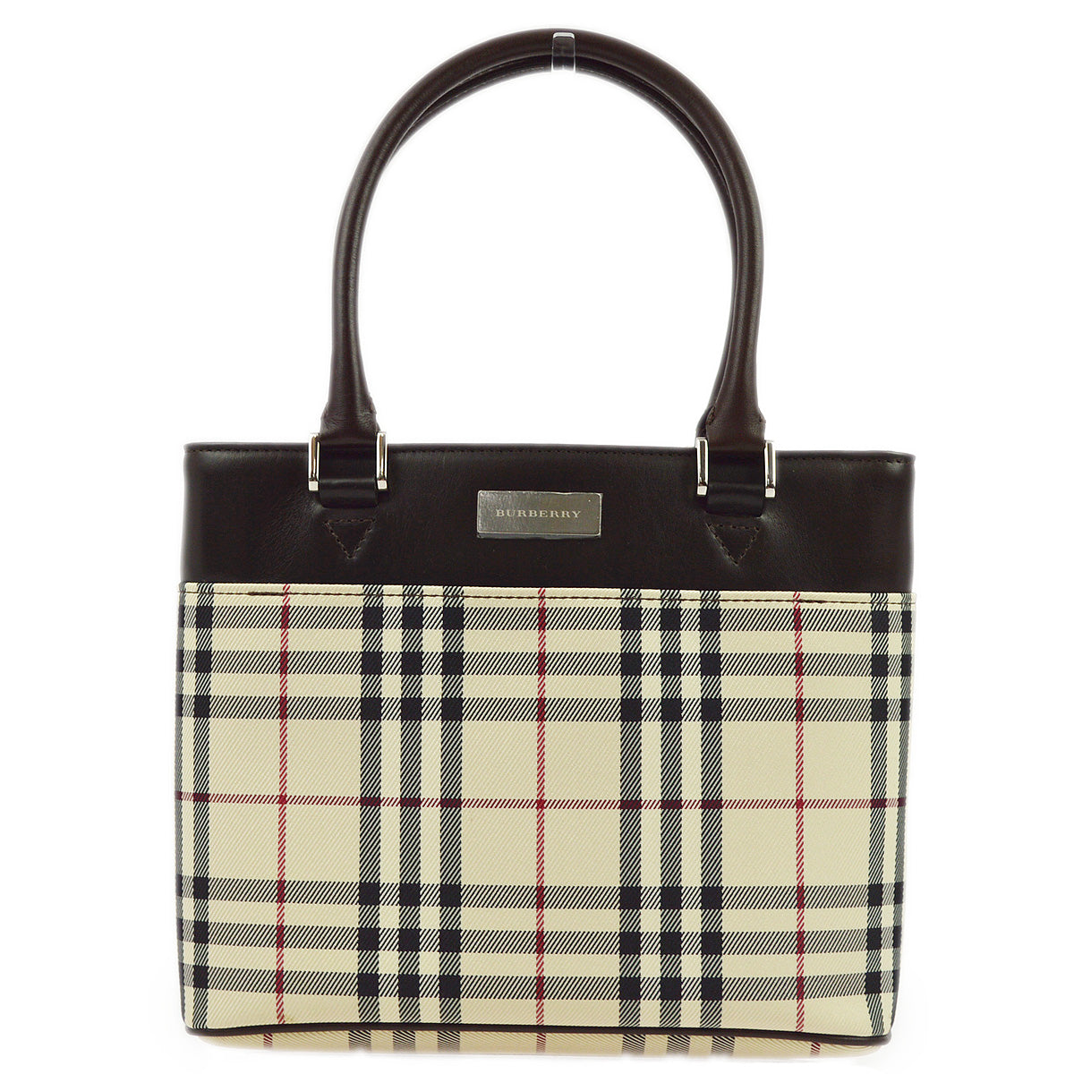 BURBERRY Beige Brown  Check Tote Handbag 173014