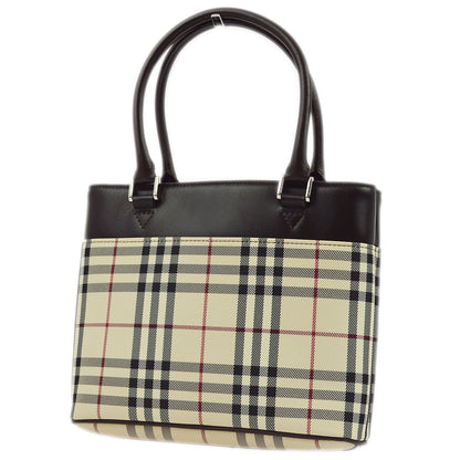 BURBERRY Beige Brown  Check Tote Handbag 173014