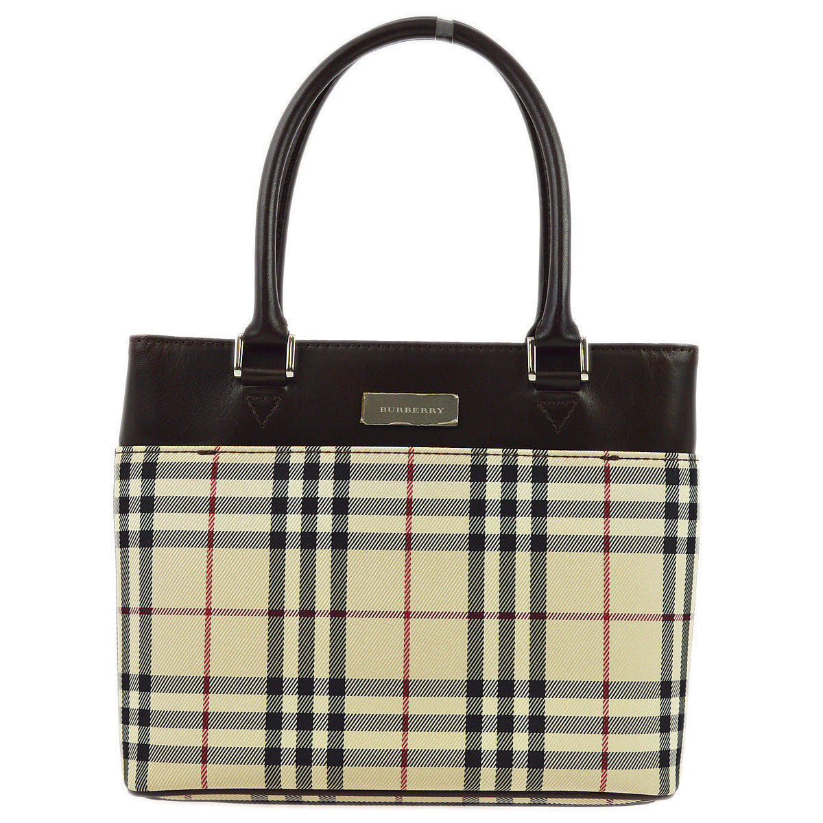 BURBERRY Beige Brown  Check Tote Handbag 173015
