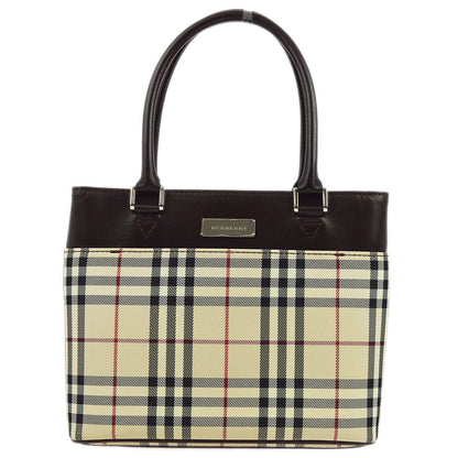 BURBERRY Beige Brown  Check Tote Handbag 173015
