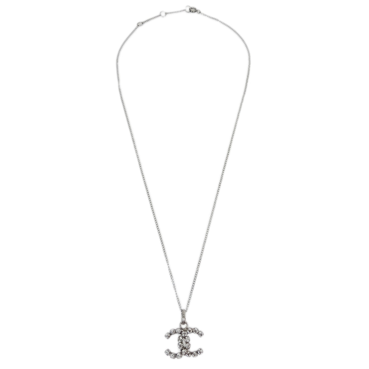 Chanel Silver Necklace Pendant Rhinestone 00A