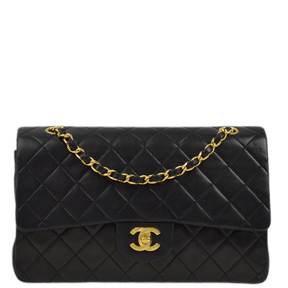 Chanel 1989-1991 Black Lambskin Medium Classic Double Flap Shoulder Bag