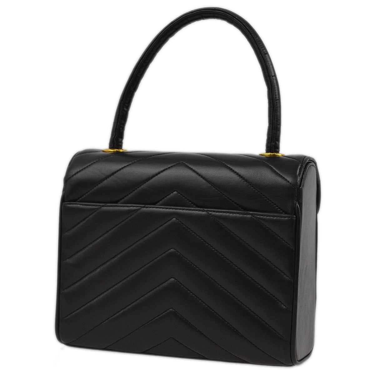 Chanel 1991-1994 Black Lambskin Mademoiselle Chevron Handbag