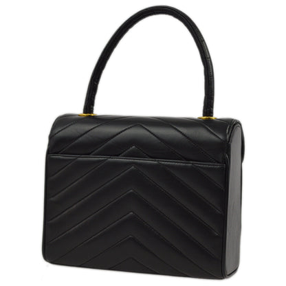 Chanel 1991-1994 Black Lambskin Mademoiselle Chevron Handbag