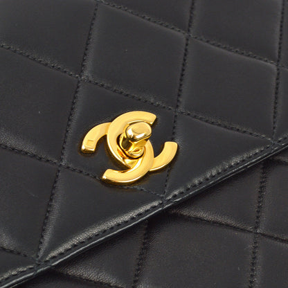 Chanel 1996-1997 Black Lambskin Straight Flap Chain Shoulder Bag