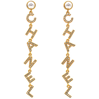 Crystal Pearl 90’s Icon Drop Letter Earrings Gold