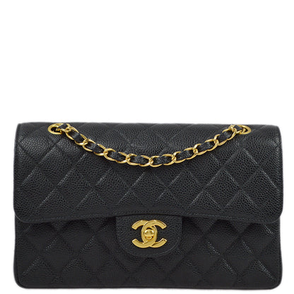 Chanel 2000-2001 Black Caviar Small Classic Double Flap Shoulder Bag