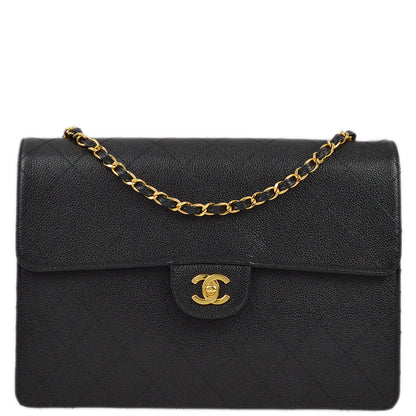 Chanel 1997-1999 Black Caviar Single Flap Shoulder Bag