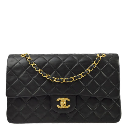 Chanel 1991-1994 Black Lambskin Medium Classic Double Flap Shoulder Bag
