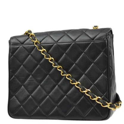 Chanel 1991-1994 Black Caviar Straight Flap Chain Shoulder Bag