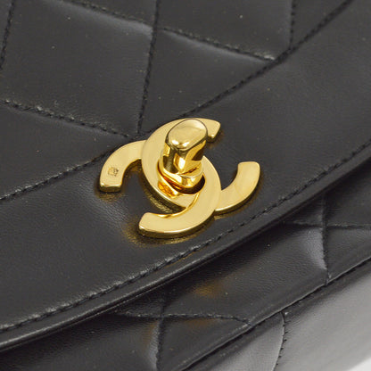 Chanel 1991-1994 Black Lambskin Medium Diana Shoulder Bag