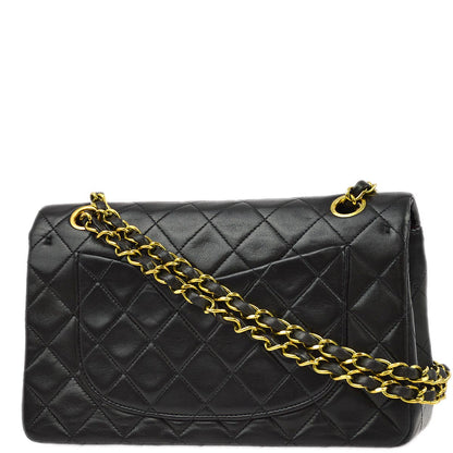 Chanel 1991-1994 Black Lambskin Small Classic Double Flap Shoulder Bag