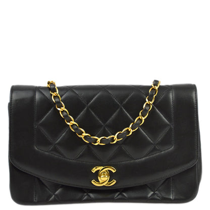 Chanel 1994-1996 Black Lambskin Small Diana Shoulder Bag