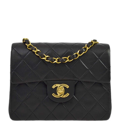 Chanel 1994-1996 Black Lambskin Mini Classic Square Flap Shoulder Bag 17