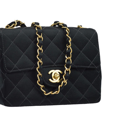 Chanel 2001-2003 Black Satin Mini Classic Square Flap Shoulder Bag 17