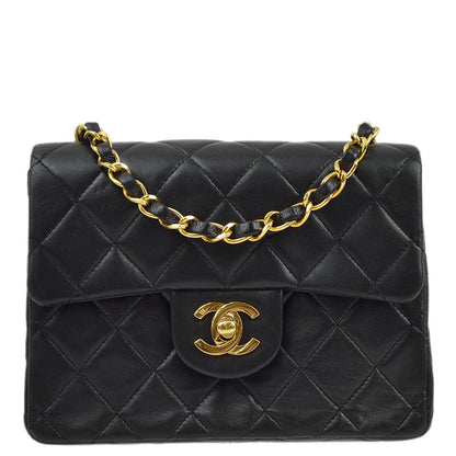 Chanel 1989-1991 Black Lambskin Mini Classic Square Flap Shoulder Bag 17