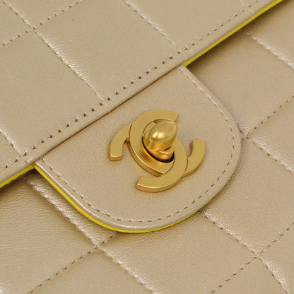 Chanel 2000-2001 Metallic Beige Lambskin East West Choco Bar Chain Shoulder Bag