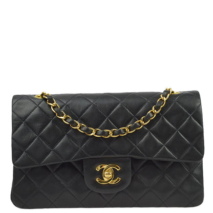 Chanel 1997-1999 Black Lambskin Small Classic Double Flap Shoulder Bag